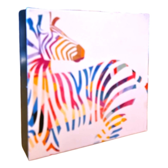 Colorful Rainbow Zebra Art Print, 6" x 6" x 1.5", NWOT - Picture 2 of 3